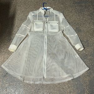 I>r White Net See Through Long Sleeve Maxi Cover Up Coat